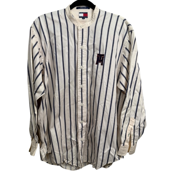 Tommy Hilfiger Other - Vintage Y2K Tommy Hilfiger Striped Button-Up Shirt Size S White Blue